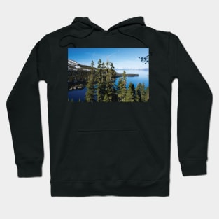 Trees At Lakeshore With Mountain Range In The Background Lake Tahoe Hoodie